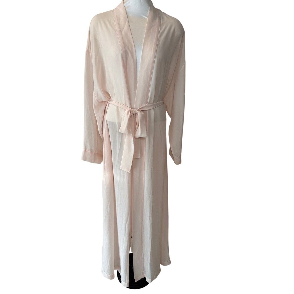 Vintage Calvin Klein Robe Y2K Sheer Pink Long Chiffon Loungewear M/L